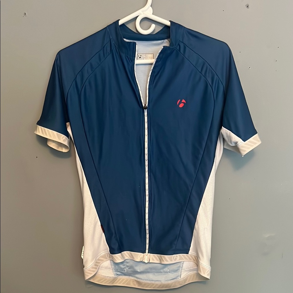 Retro Vintage Summer Bontrager Blue and White Men's Cycling Jersey SZ Medium